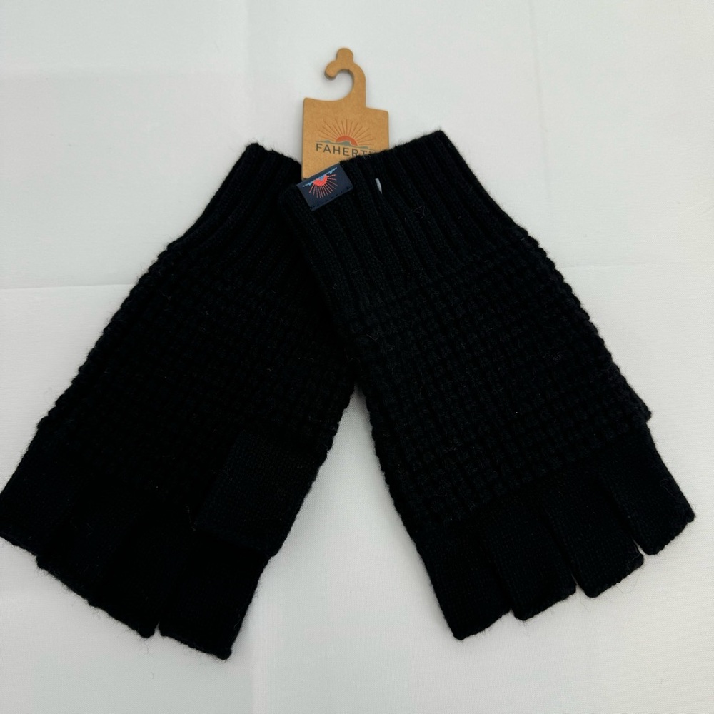 NWT Faherty Waffle Fingerless Glove One Size Black Unisex New